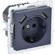 Розетка BRITE РЮш10-1-БрМ 16А с USB A+A 2.1А с заземл. защ. шторки механизм маренго IEK BR-R14-16-U21-D21-K35