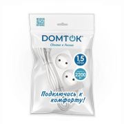 Удлинитель 2х1.5м без заземл. 10А IP20 2.2кВт ПВС 2х1 бел. DOMTOK 2344